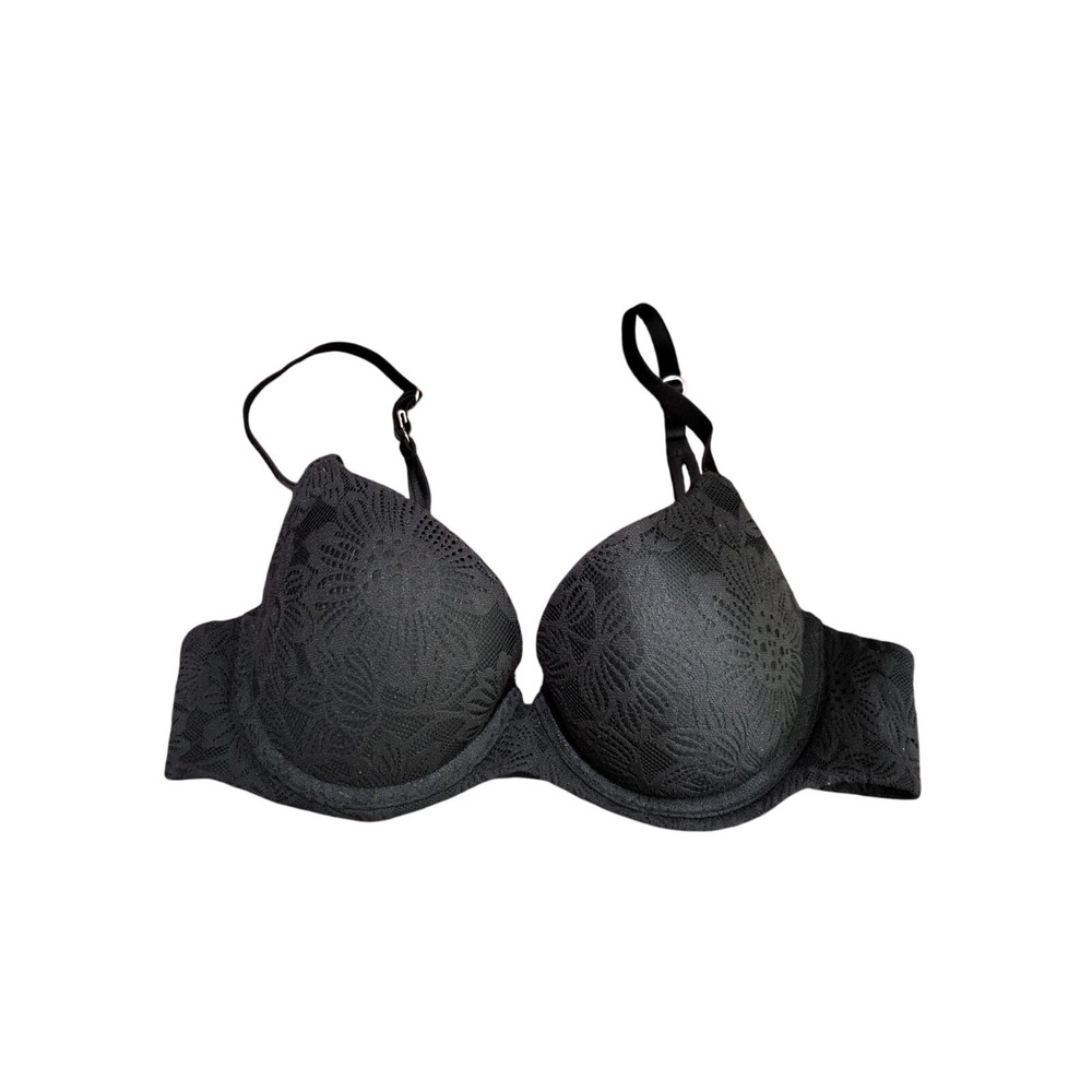 Aerie Sunnie Demi Bra 34B Womens Padded Underwired Black Lace Overlay